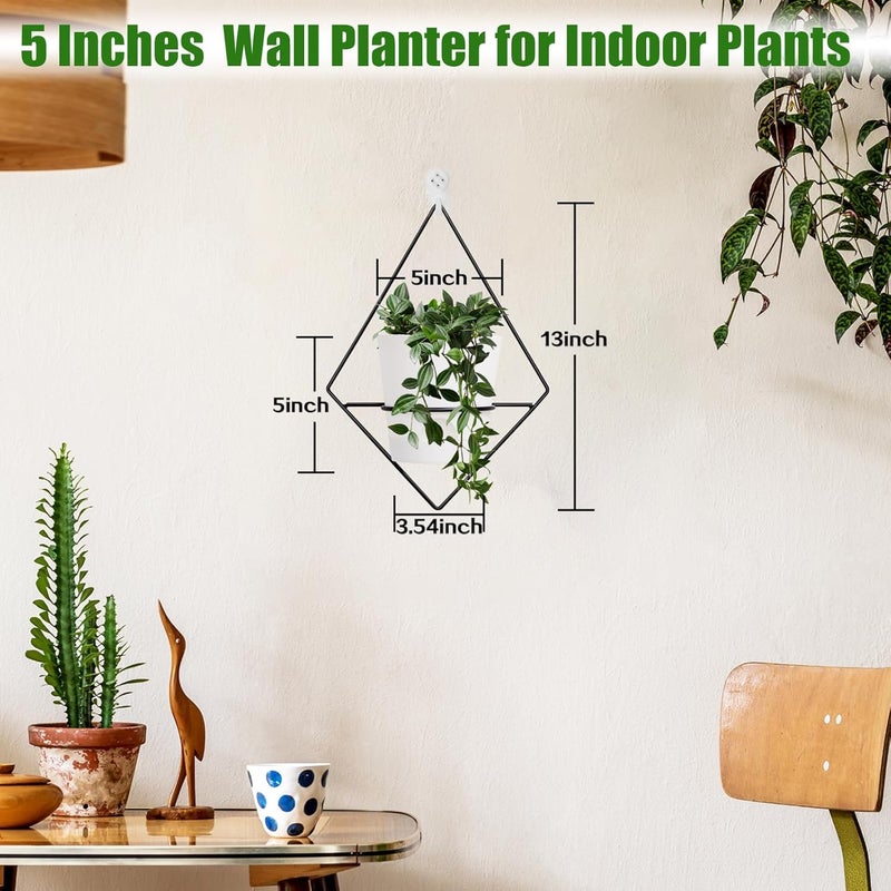 Koalaime 3 Sets Wall Planters for Indoor Plants Geometric Hanging Planters for Indoor Plants - Self-Watering Flower Pots with Black Metal Holder, Mounted Succulent Planter, 5" Black Plant Pot - Image 5